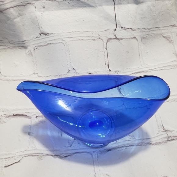 Cobalt Blue Envelope Glass Decorative Bowl Dish Small Hand Blown MCM - Picture 2 of 11